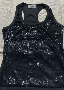 Sparkly Black Sequence Tank Top