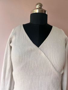 Cream Wrap Long Sleeve top