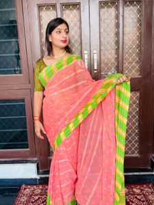 Beautiful Pink Saree with green Border