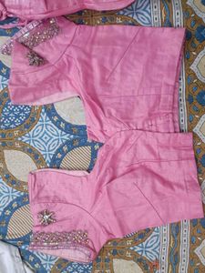 Heavy Work Blouse &amp; Shimmer Peticot In Pink
