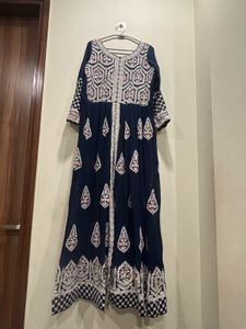 Embroidered Navy Blue indowestern with skirt