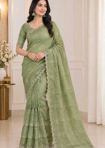 Elegant Green Sequined Saree