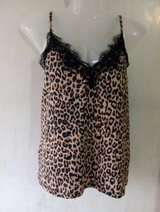 Leopard Print Cami Top with Lace Trim