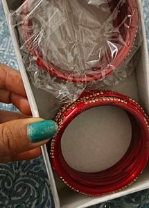 Red Stone Work Bangles