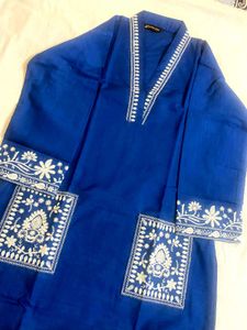 Elegant Blue Kurta Set with White Embroidery