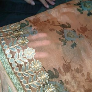 Peach Pink Floral Georgette Fancy Dupatta