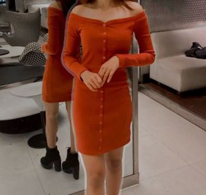 Ribbed Off-Shoulder Button-Up Midi Dress