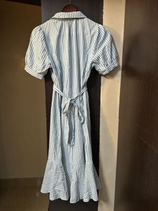 Light Blue Striped Button-Up Dress