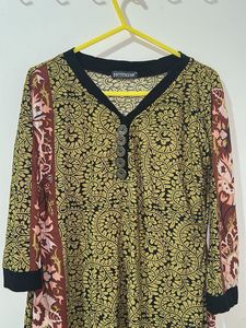 Olive Printed Kurta with button detailing