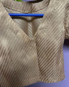 Golden Sequined V-Neck Blouse
