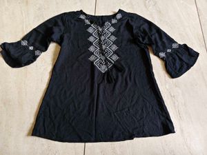 Embroidered Black Kurta Tunic Top