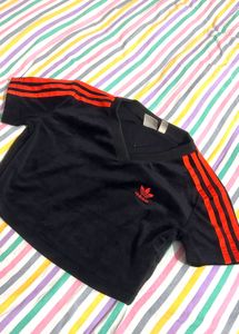 Adidas Black & Red Striped Crop Top