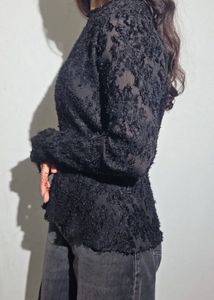 Black Textured Sheer Top