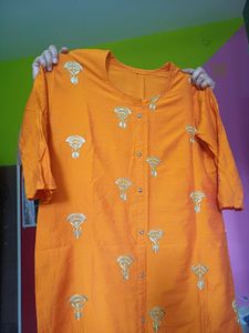 Bright Orange Embroidered Kurta