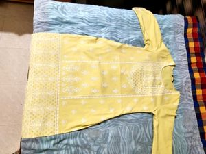 Elegant Yellow Kurta with White Embroidery