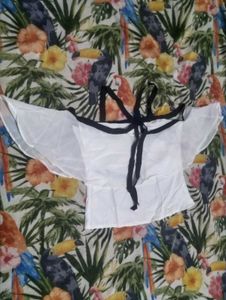 White Ruffle Top with Black Accents