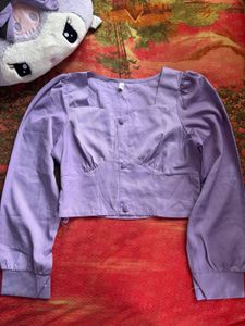 Lavender Puff Sleeve Square Neck Top