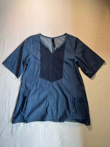 Blue Denim V-Neck Kurta