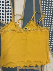 Yellow Lace Trim Cami Top