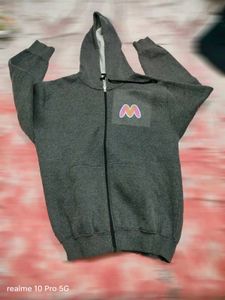Grey Zip-Up Hoodie with Logo