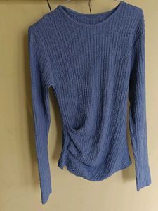 Textured Blue Long Sleeve Top