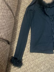 Furry Trim Long Sleeve Top