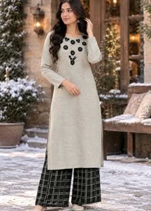 🇳🇿💫🎀Elegant Grey Kurta with green Palazzos