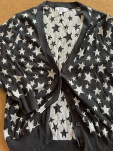 Star Print Button-Up Cardigan