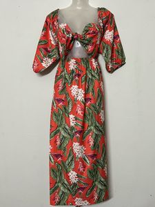 Tropical Print Cut-Out Maxi Dress with pockets