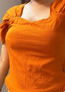 Stylish Orange Puff Sleeve Top