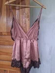 Lace Trimmed Satin Teddy