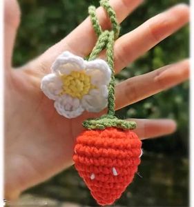 Crochet strawberry and flower charm
