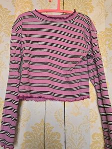 Striped Cropped Long Sleeve Top