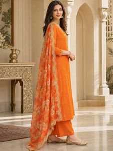 Vibrant Orange Kurta Set with Dupatta