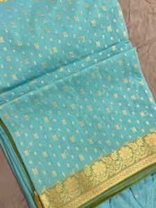 Elegant Blue Saree with Gold Border