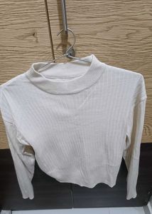 Cream Ribbed Turtleneck Sweater