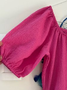 Pink Puff Sleeve Tiered Midi Dress