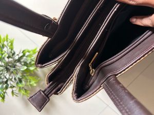 Brown Textured Leather Shoulder Bag