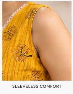 Yellow Sleeveless Printed Kurta