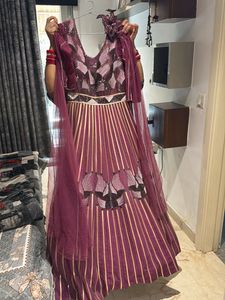 Elegant Maroon & Gold Gown
