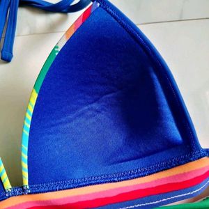 Colorful Striped Bikini Top S