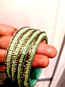 Elegant Mint Green Beaded Bangles