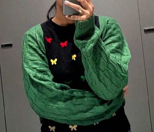Green Cropped Knit Sweater