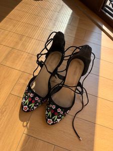 Forever 21 Black Floral Lace-Up Heels