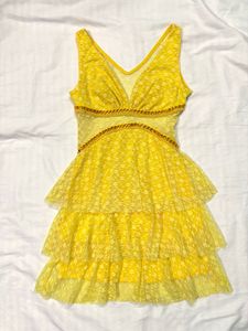 Yellow Tiered Cocktail Mini Dress