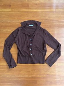 Brown Knit Button-Up Cardigan