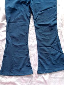 Blue Flared Pants with Gold Detail