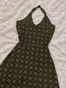 Green Plaid Halter Dress