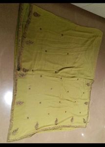 Elegant Olive Green Embroidered Saree