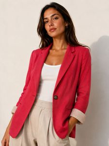 Chic Red Linen Blend Blazer